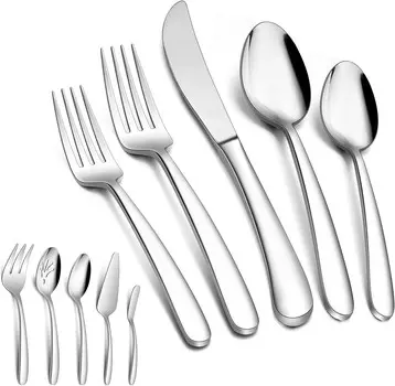 Набор сверхмощных столовых приборов с сервировочной посудой E-far, Silver