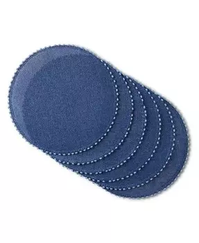 Набор тканых водостойких подставок Lindos для столовых приборов, круглые 6, 15 дюймов Martha Stewart, синий