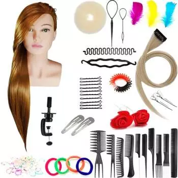 Набор тренировочных головок Beata 80 Brass, синтетические волосы + 80 аксессуаров + ручка, парикмахерская насадка для расчесывания, насадка для упражнений, Calissimo