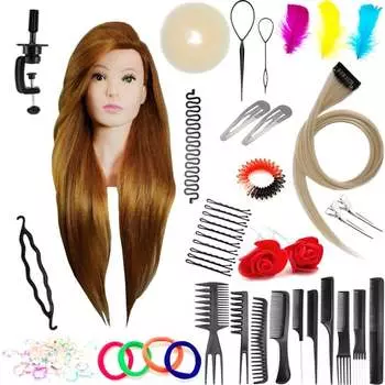 Набор тренировочных головок Paula 80 Brown, натуральные волосы + 80 аксессуаров + ручка, парикмахерская насадка для расчесывания, насадка для упражнений, Calissimo