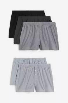 Набор трусов, 5 штук, H&M Woven Cotton Boxer, светло-серый/черный