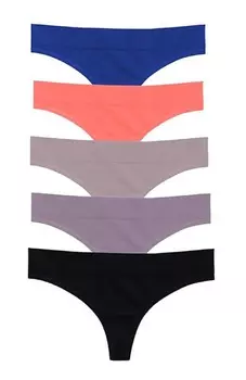 Набор трусов Victoria's Secret Mindd Thong Panties, синий, розовый, черный, серый, фиолетовый 5 шт