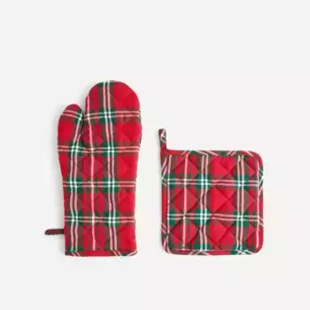 Набор варежек и прихватки El Corte Ingls в клетку тартан, красный