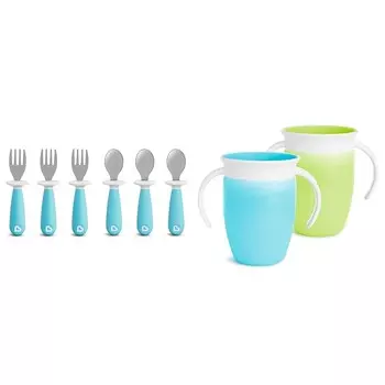 Набор вилок и ложек Munchkin® Raise TM для малышей, 6 шт., и чашка-поильник Miracle® 360 Trainer, 2 шт., 7 унций