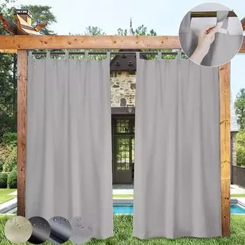 Набор водонепроницаемых штор для наружного применения из 2 шт., непрозрачные шторы, занавески с вкладышем, защита от солнца для балкона, патио, сада (черный, 132 x 213 см) Qelus, серый