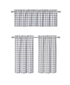 Набор занавесок для кухни в клетку из 3 предметов в деревенском стиле в клетку и клетку с балдахином Kate Aurora, серый