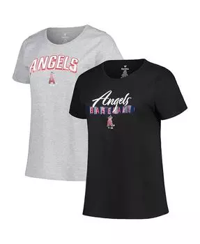 Набор женских футболок больших размеров черного и серого цвета Los Angeles Angels Plus Size Profile, черный