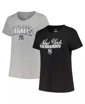 Набор женских футболок больших размеров New York Yankees черного и серо-хизерового цвета Profile, черный