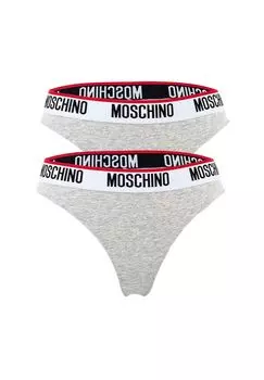 Набор женских стрингов (2 шт.), смесовый хлопок, однотонный, с логотипом на поясе MOSCHINO, серый