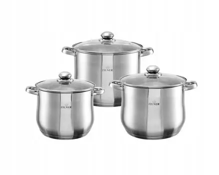 Набор Zilner из 6 предметов из нержавеющей стали, три кастрюли, все виды плит, индукция, идеален в подарок, современный дизайн, функциональность Zl-7350 7л/9л/11л, серебро