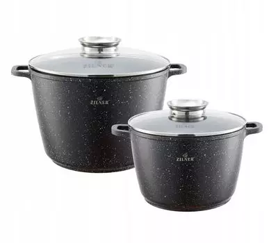 Набор Zilner из двух больших мраморных кастрюль 6,2 л/10,2 л, набор индукционных кастрюль, кастрюли, кастрюли, набор индукционной посуды, набор кастрюль, подходящих для индукции, черный