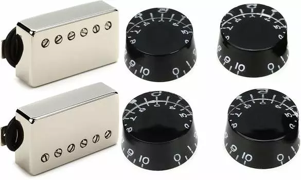 Набор звукоснимателей Seymour Duncan Pearly Gates Humbucker из 2 предметов — никелевый комплект с аксессуарами Gibson, набор из 4 ручек скорости — черный