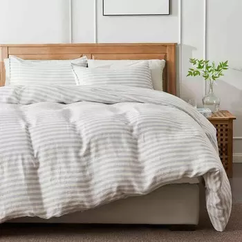 Наборы пододеяльников из 100% льна, 3 шт., впитывающие влагу и дышащие полоски Puredown, цвет Light Gray/White
