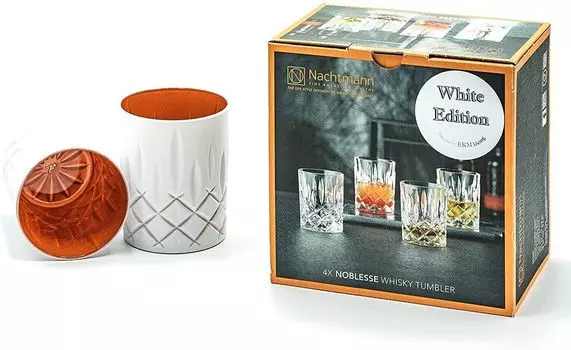 Nachtmann Noblesse набор из 4 стаканов для виски WhiteEdition 295 мл I можно мыть в посудомоечной машине I стакан для воды цвета EKM (белый/медный) + набор из 4 соломинок EKM Living glass