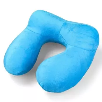 Надувная подушка для путешествий - 100% мягкая бархатная поддержка шеи для путешествий, офиса с компактной сумкой для переноски, дышащий и моющийся чехол (небесно-голубой) yozhiqu