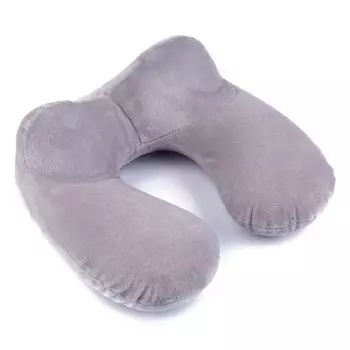 Надувная подушка для путешествий - 100% мягкая бархатная поддержка шеи для путешествий, офиса с компактной сумкой для переноски, дышащий и моющийся чехол (светло-серый) yozhiqu