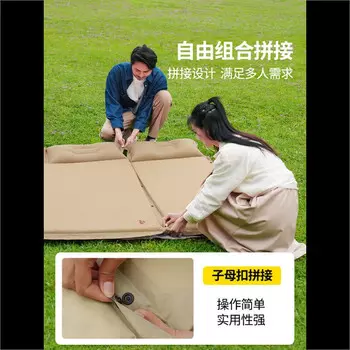 Надувной матрас Jingdian Guangnian для кемпинга, светлый хаки, 3 см, автоматический надувной матрас, одна подушка, обновленная по сравнению с обычными подушками