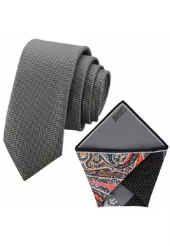 Нагрудный платок 2 SET DON SLIM KRAWATTE & 4 DESIGN PAISLEY EINSTECKTUCH Gassani, цвет anthrazit platin-grau | schwarz orange paisley muster