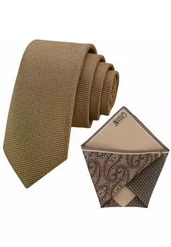 Нагрудный платок 2 SET DON SLIM KRAWATTE & 4 DESIGN PAISLEY EINSTECKTUCH Gassani, цвет beige-gold camel-braun | hellbraun khaki paisley gepunktet