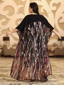 Najma Блестящая куртка больших размеров с рукавами «летучая мышь» + платье без рукавов Shein, черный