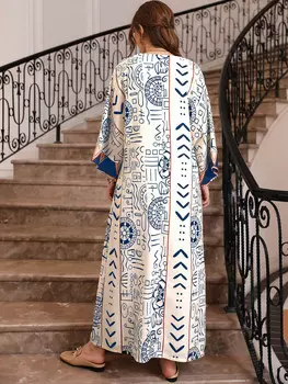 Najma Худи с геометрическим принтом Рубашка с треугольным вырезом Лоскутный рукав Shein, синий/белый