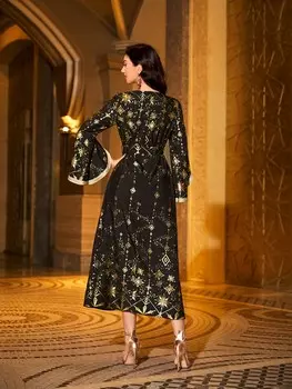 Najma Кафтан, золотой принт, ромб, тесьма, разрез на рукаве, украшение на поясе Shein, черный