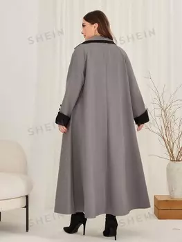 Najma Пальто больших размеров с цветными блоками, детали на пуговицах Shein, серый