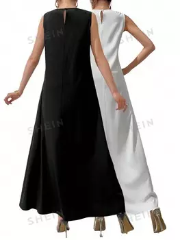 Najma Платье без рукавов, арабский стиль, базовый однотонный цвет, повседневный стиль Shein, черно-белый