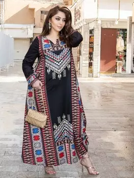 Najma Платье больших размеров, геометрический узор, Длинный рукав Shein, мультиколор