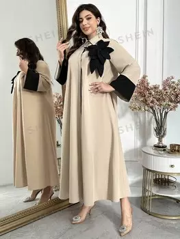 Najma Платье с Длинными рукавами Украшено 3D-цветами для женщин больших размеров, арабская мода, вежливое, элегантное, Длинное Платье Shein, абрикосовый
