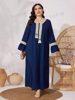 Najma Плетеный ремень больших размеров, женский цветной ремень с расклешенными рукавами, арабская одежда Shein, синий