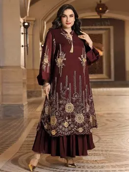 Najma Повседневное платье больших размеров с цветочной вышивкой и зубчатым воротником Shein, белый/бордовый