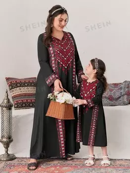 Najma Свободное платье больших размеров с геометрическим узором и вырезом Shein, мультиколор