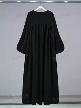 Najma Весенне-летнее платье, повседневное и модное, однотонное, с рукавами-фонариками Shein, черный