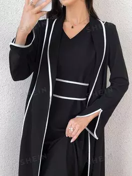 Najma Женская длинная куртка в арабском стиле, смесовая ткань Весна/Лето Shein, черный