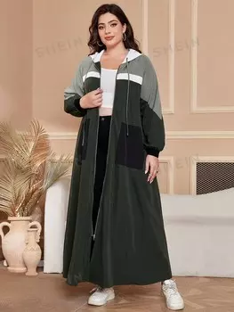 Najma, Женский чехол-абая специального размера, с капюшоном, молния спереди, шнуровка, контрастный цвет, повседневная одежда, работа, школа, комплект длинной толстовки-абая Shein, мультиколор
