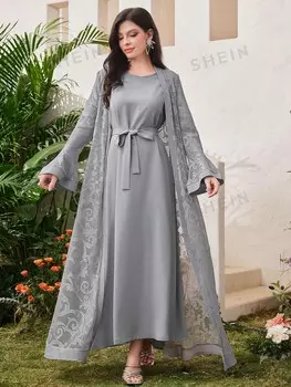Najma Женский комплект платья-абая с колокольчиками и длинными рукавами Shein, серый