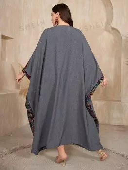 Najma Женское платье больших размеров, геометрический узор, лоскутный узор, кисточки, рукава «летучая мышь» Shein, мультиколор