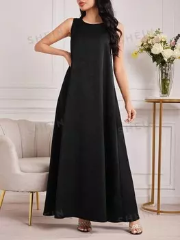 Najma Женское платье, однотонное, с расклешенным краем Shein, черный