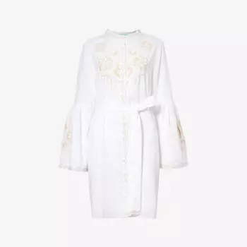 Накидка Everly из хлопка и льна с вышивкой спереди Melissa Odabash, белый