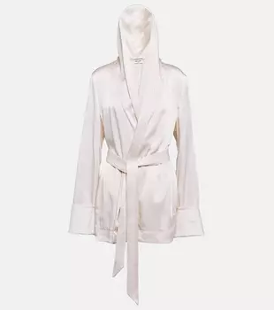 Накидка из креп-атласа с капюшоном Saint Laurent, белый