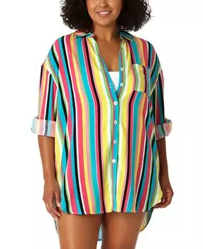 Накидка на рубашку бойфренда больших размеров на пуговицах Anne Cole, мульти