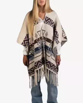 Накидка с этническим принтом бежевого цвета и бахромой Kbas