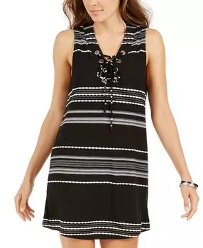 Накидка-туника на шнуровке в полоску с георгином Dotti, мульти