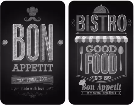 Накладка на плиту WENKO "Приятного аппетита", (комплект, 2 шт.), специальные нескользящие ножки 30х52 см, черно-белый