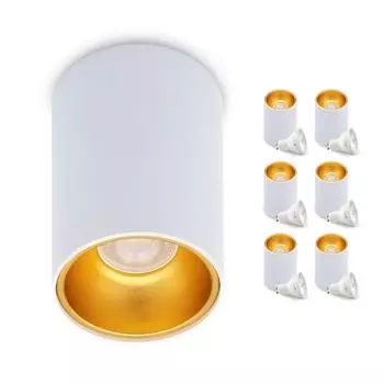 Накладной потолочный светильник KIVI с лампочкой GU10 мощностью 5 Вт, выбор цвета черный, черно-золотой, белый, бело-золотой фиксированная конструкция из алюминия IP20 4000K (бело-золотой/нейтрально-белый, 6) KOBI