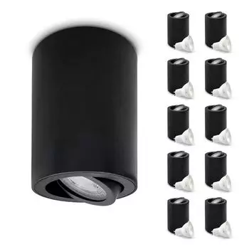 Накладной спот OH36 Потолочный светильник КРУГЛЫЙ цвет ЧЕРНЫЙ Потолочный спот - подвижный потолочный спот алюминий IP20 Светодиодный спот в комплекте с лампочкой GU10 5W 6500K (L - холодный белый свет, 10 шт.) KOBI