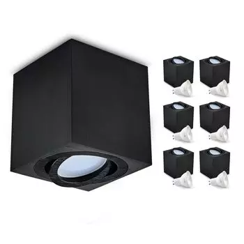 Накладной спот OH37 Потолочный светильник ПРЯМОУГОЛЬНИК цвет ЧЕРНЫЙ Потолочный спот - подвижный потолочный спот алюминий IP20 Светодиодный спот в комплекте с лампочкой GU10 5W 3000K (6 шт., M - теплый белый свет) KOBI