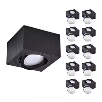 Накладной спот OH37 Потолочный светильник ПРЯМОУГОЛЬНИК цвет ЧЕРНЫЙ Потолочный спот - подвижный потолочный спот алюминий IP20 Светодиодный спот в комплекте с лампочкой GU10 5W (10 шт., S - теплый белый свет) KOBI