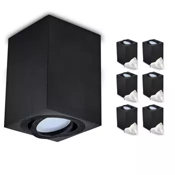 Накладной спот OH37 Потолочный светильник ПРЯМОУГОЛЬНИК цвет ЧЕРНЫЙ Потолочный спот - подвижный потолочный спот алюминий IP20 Светодиодный спот в комплекте с лампочкой GU10 5W 3000K (6 шт., L - теплый белый свет) KOBI